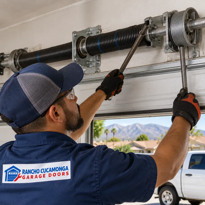 Torsion spring, center bearing plate, drums, and properly routed garage door cables