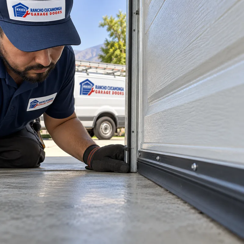 New garage door bottom seal meeting a concrete slab with even contact