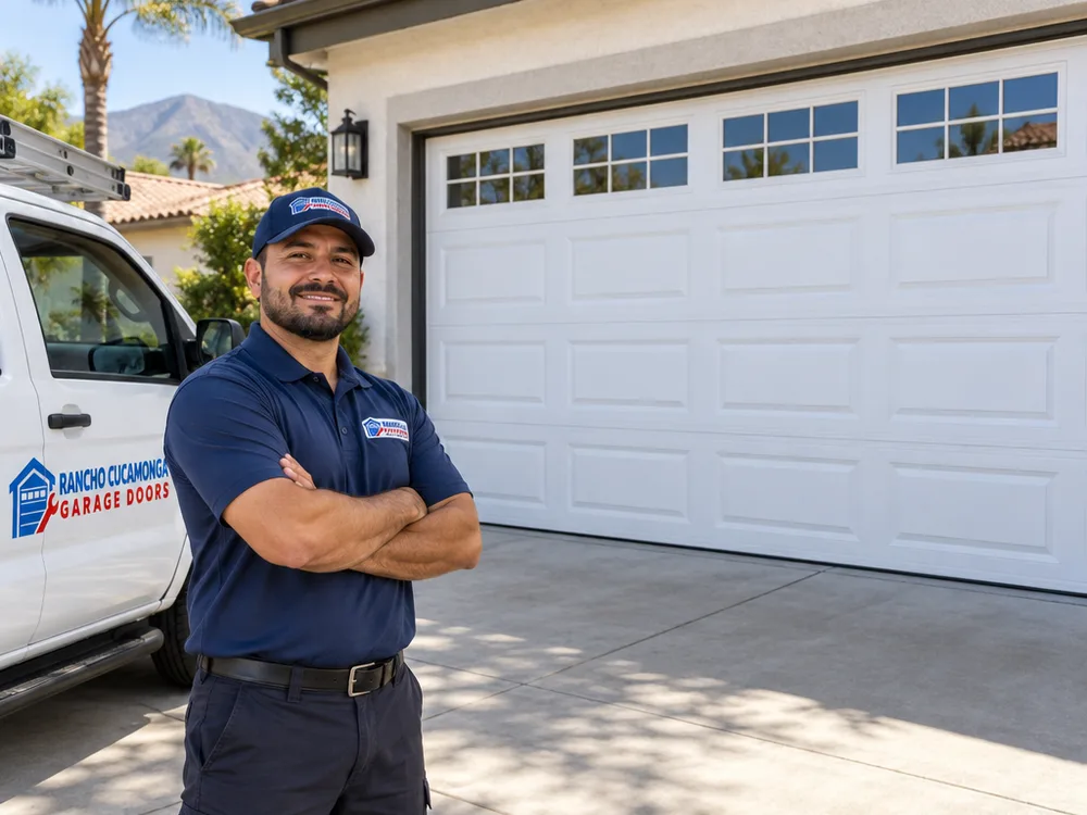 Sectional garage door closed evenly with straight tracks and an aligned bottom weather seal